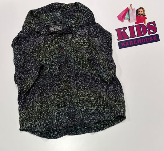 Ghanda Black, Green Pattern Print Top Size 3