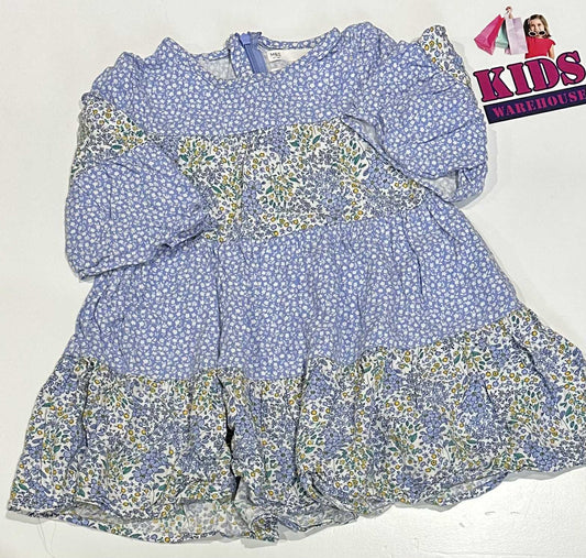 Marks & Spencer Blue Dress With Flower Pattern Size 3-4