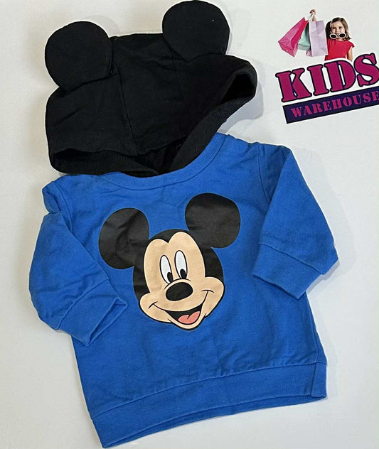 Disney Baby Blue & Black Hoodie With Mickey Mouse Print Size 000