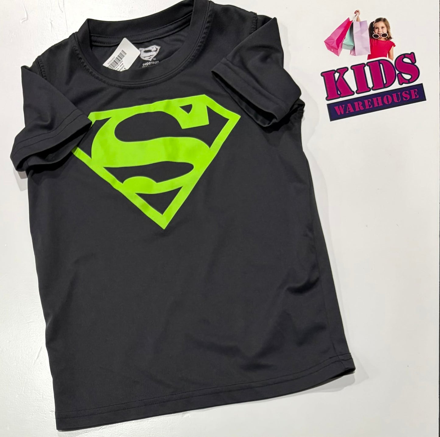 DC Comics Superman Black Swim Top With Green Superman Logo Print Size 4-5