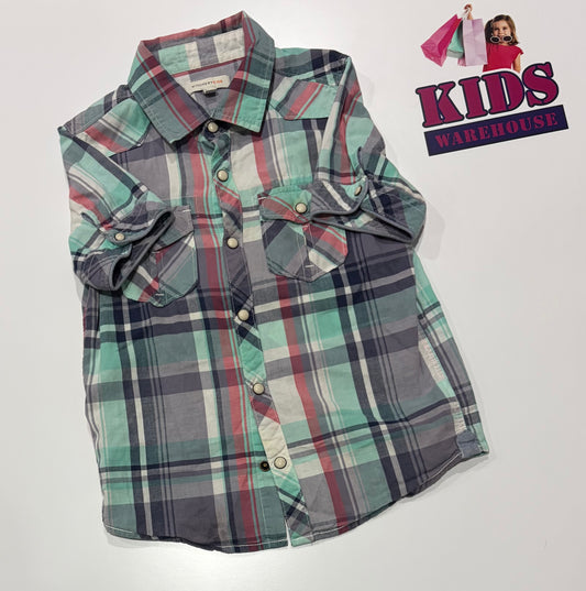 Witchery Kids Green, Grey, Red Check Print Top Size 5