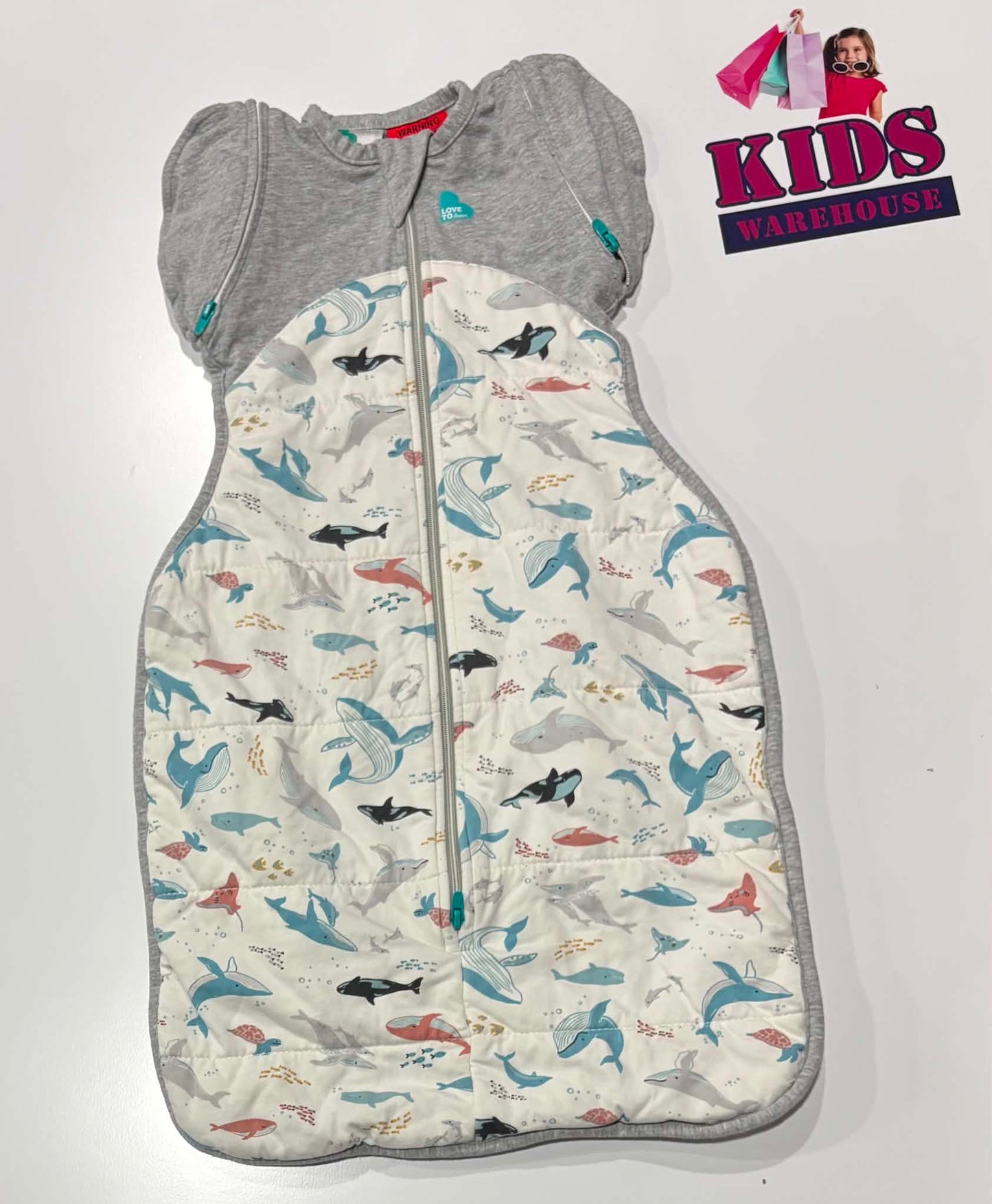 Love To Dream Swaddle Up Transition Bag White, Grey Ocean Animal Print Size 00 (6-8.5kgs) TOG 2