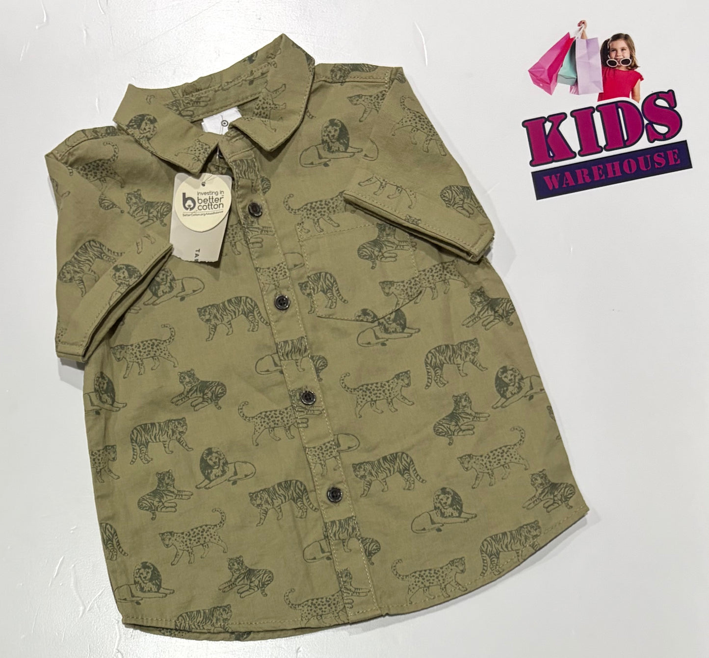 Not Used Green, Lions & Tigers Print Top Size 2