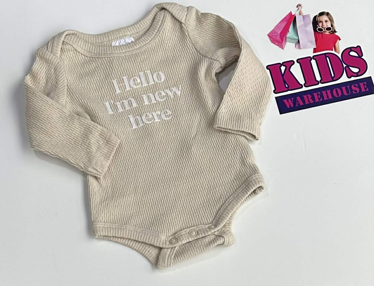 Premmie Cotton On Cream Bodysuit With “Hello I’m New Here” Print Size 00000