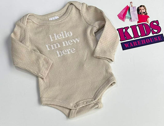 Premmie Cotton On Cream Bodysuit With “Hello I’m New Here” Print Size 00000