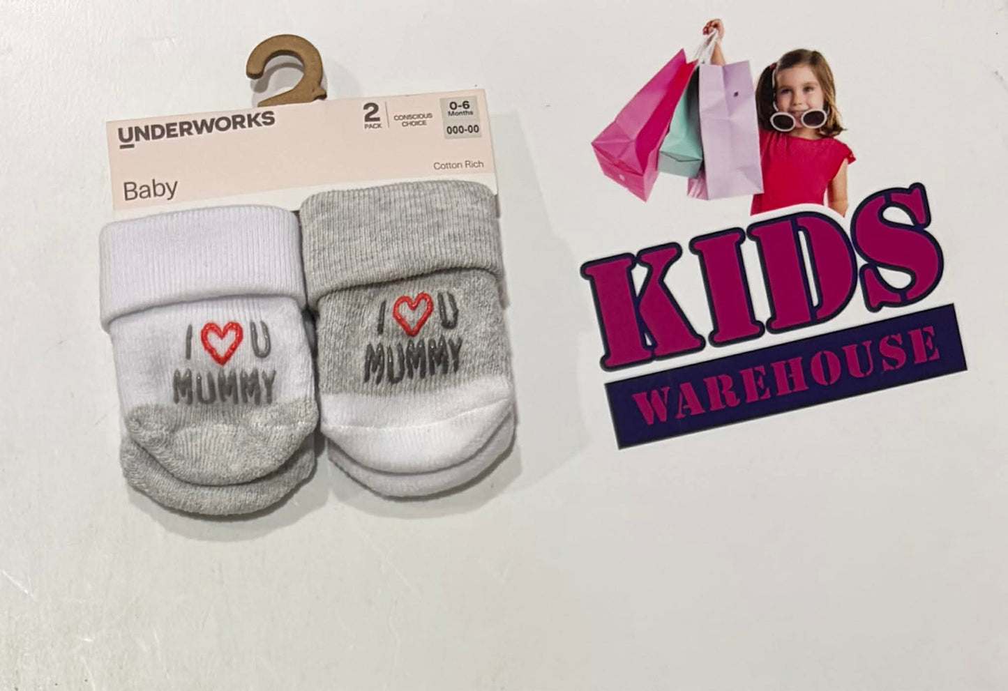Not Used Underworks 2 Pack I Love You Mummy Print Mittens Size 000-00