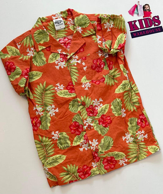 Piping Hot Orange, Green & Red Floral Shirt Size 7