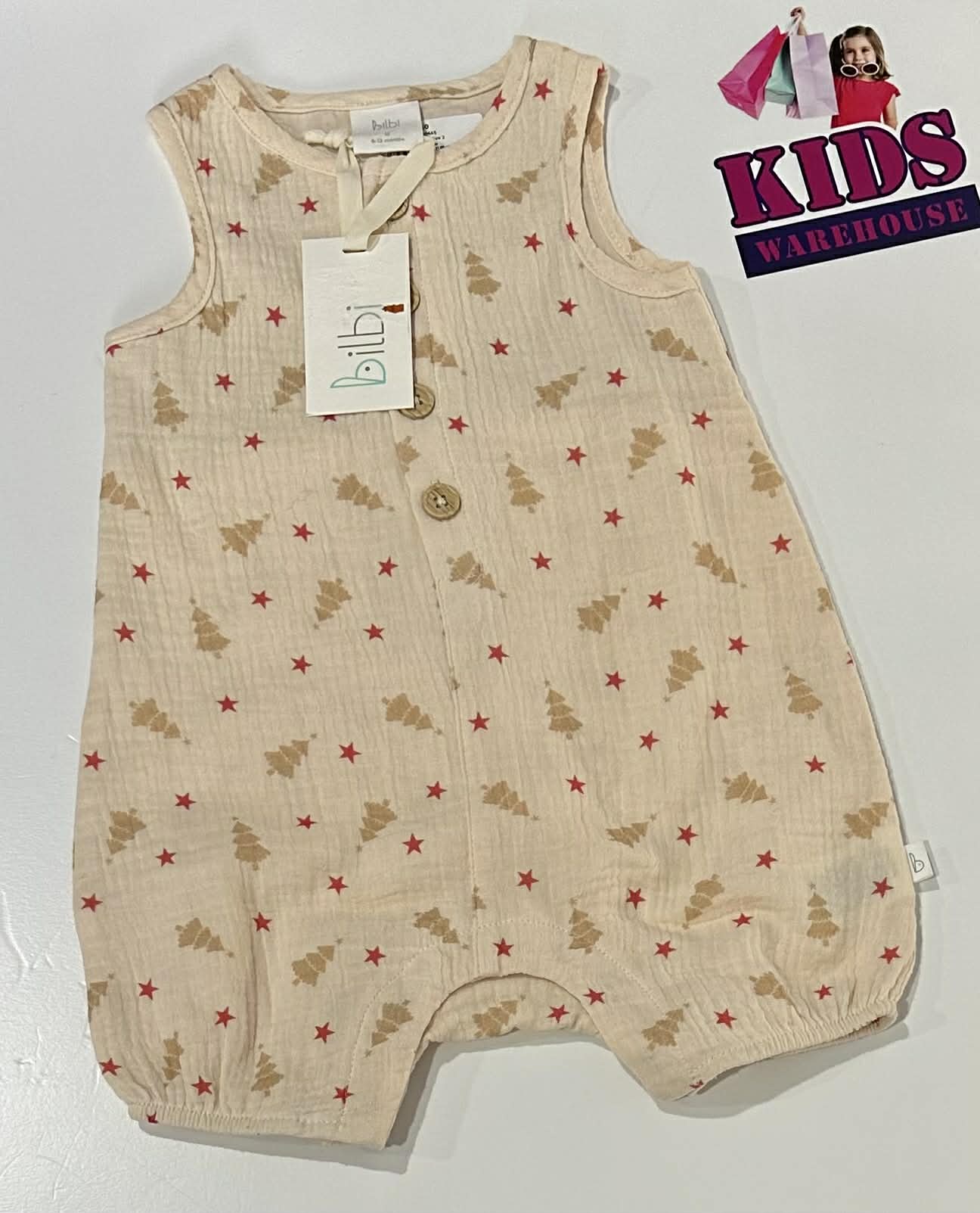 New Bilbi White Overalls With Red Star Pattern Size 0