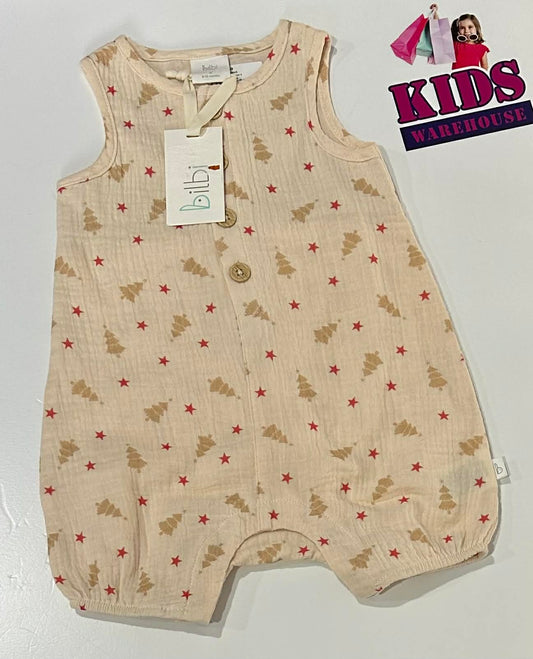 New Bilbi White Overalls With Red Star Pattern Size 0