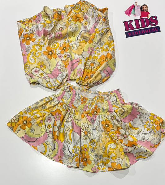 I Love Girls Wear White, Yellow, Orange Floral Print 2 Piece Set Size 6