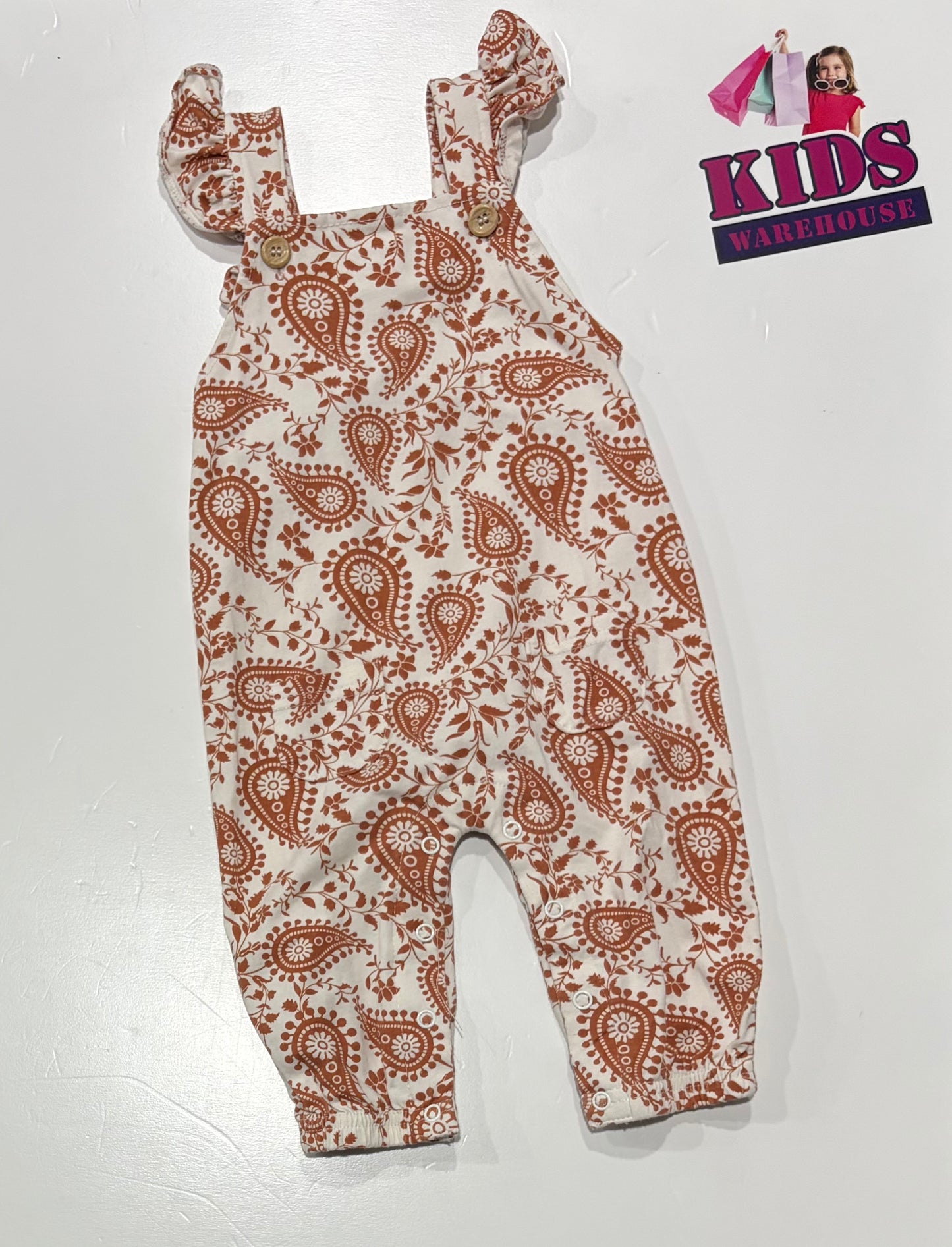 Baby Berry White, Brown Pattern Overalls Size 0