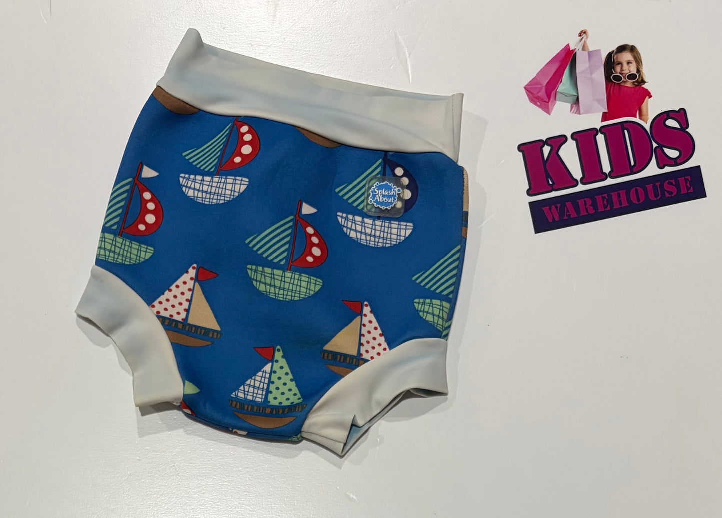 Splash About Blue, Boat Print Swim Shorts Size 1