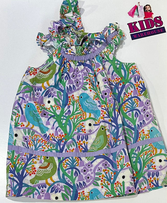 Homemade Purple & Green Dress With Bird & Tree Pattern Size 3 ￼