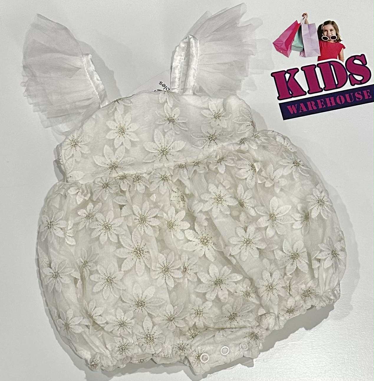 New Dymples White Bodysuit With Flower Pattern Size 000