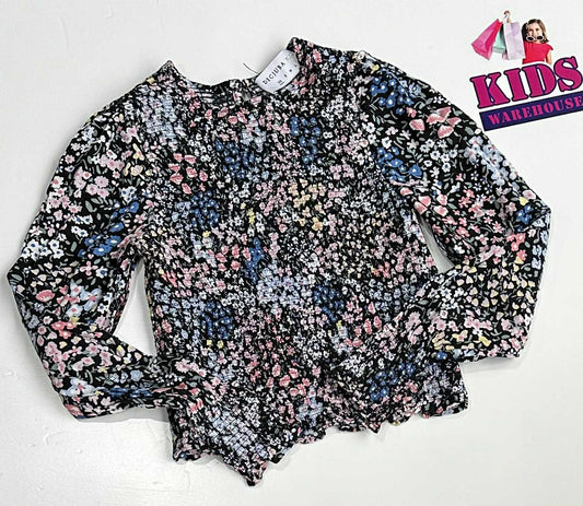Decjuba Kids Black Top With Flower Pattern Size 6