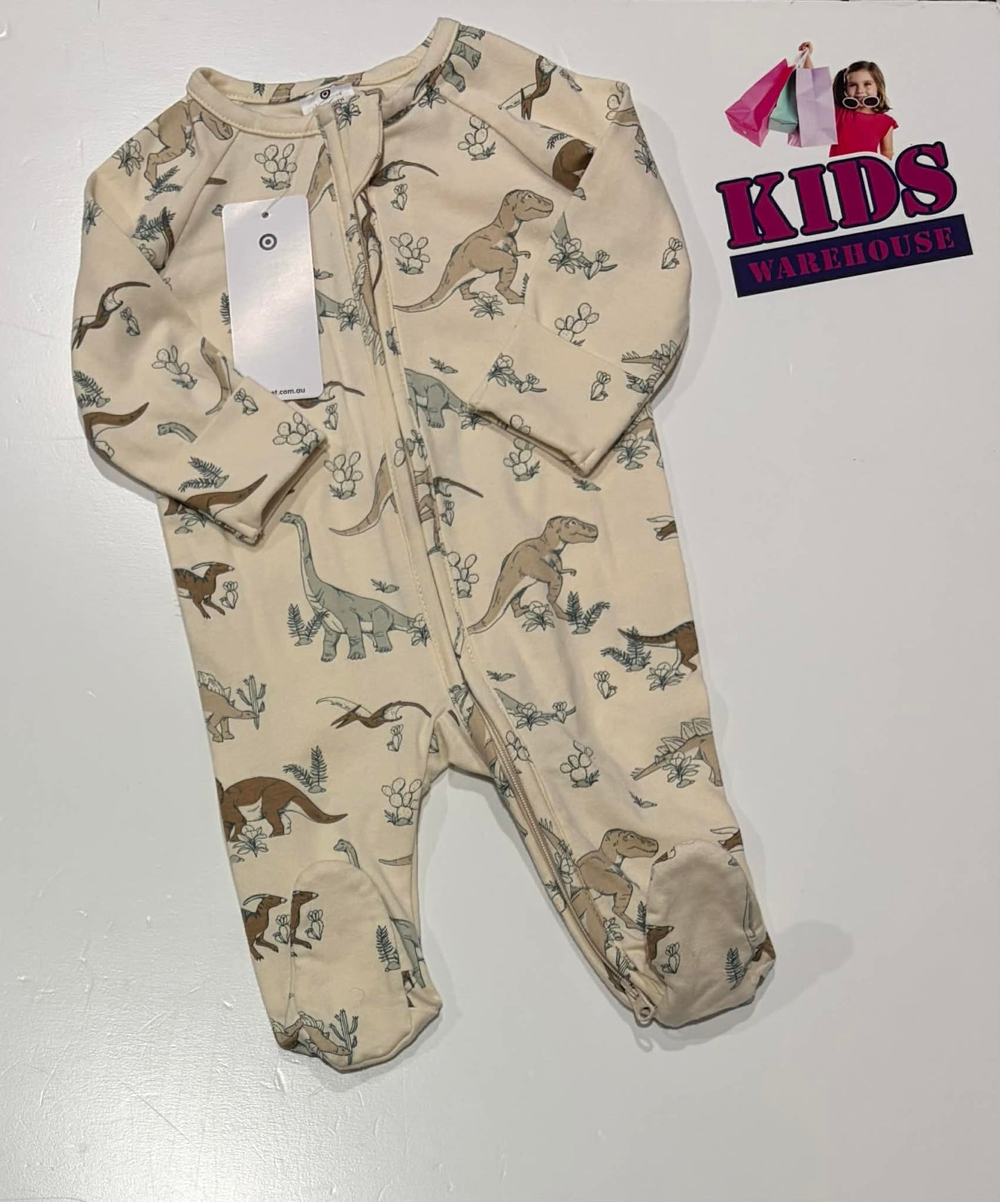 Target Cream Jumpsuit With Dinosaur Pattern Size 000