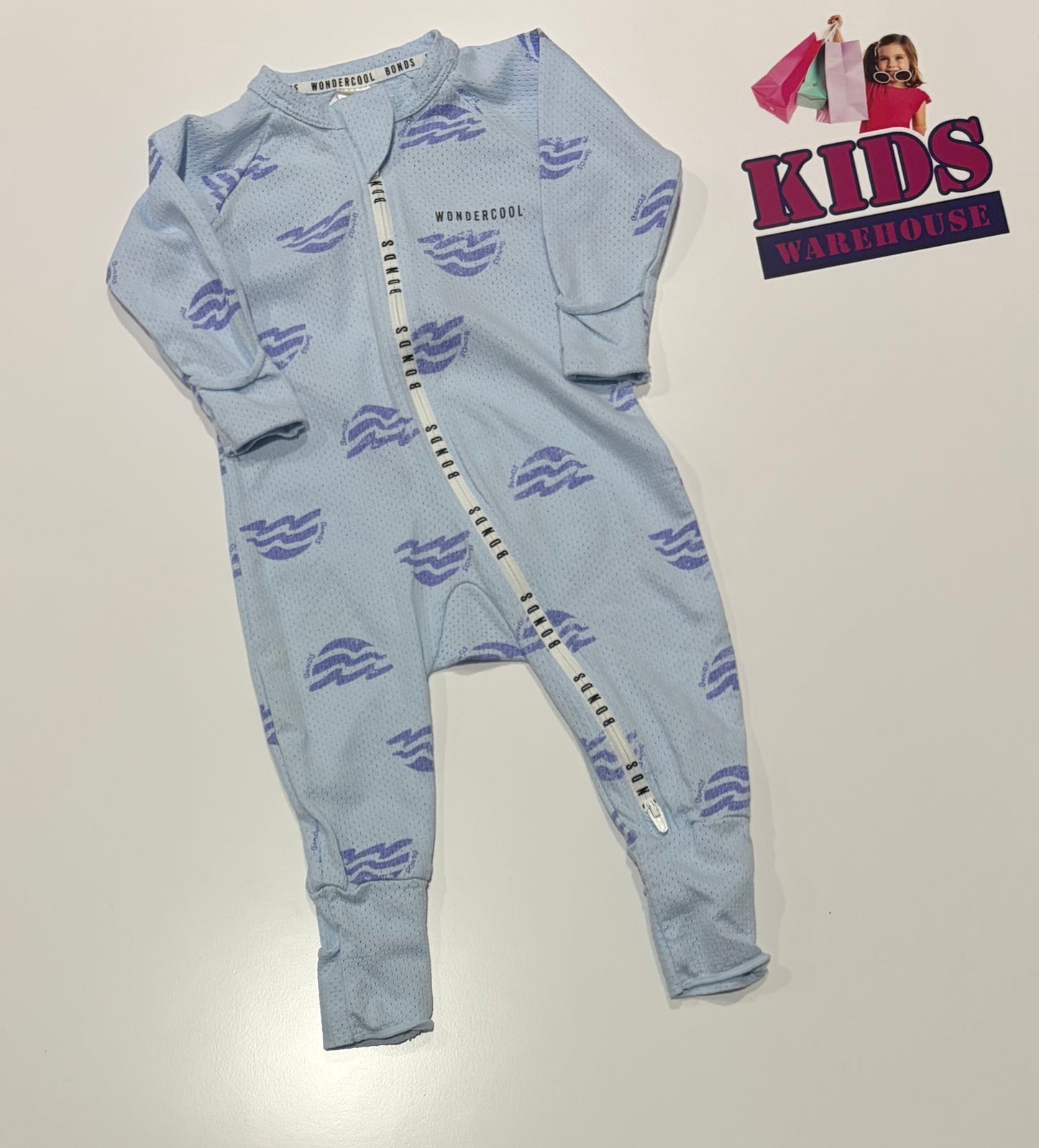 Bonds Light Blue, Blue Wave Print Wondercool Size 00
