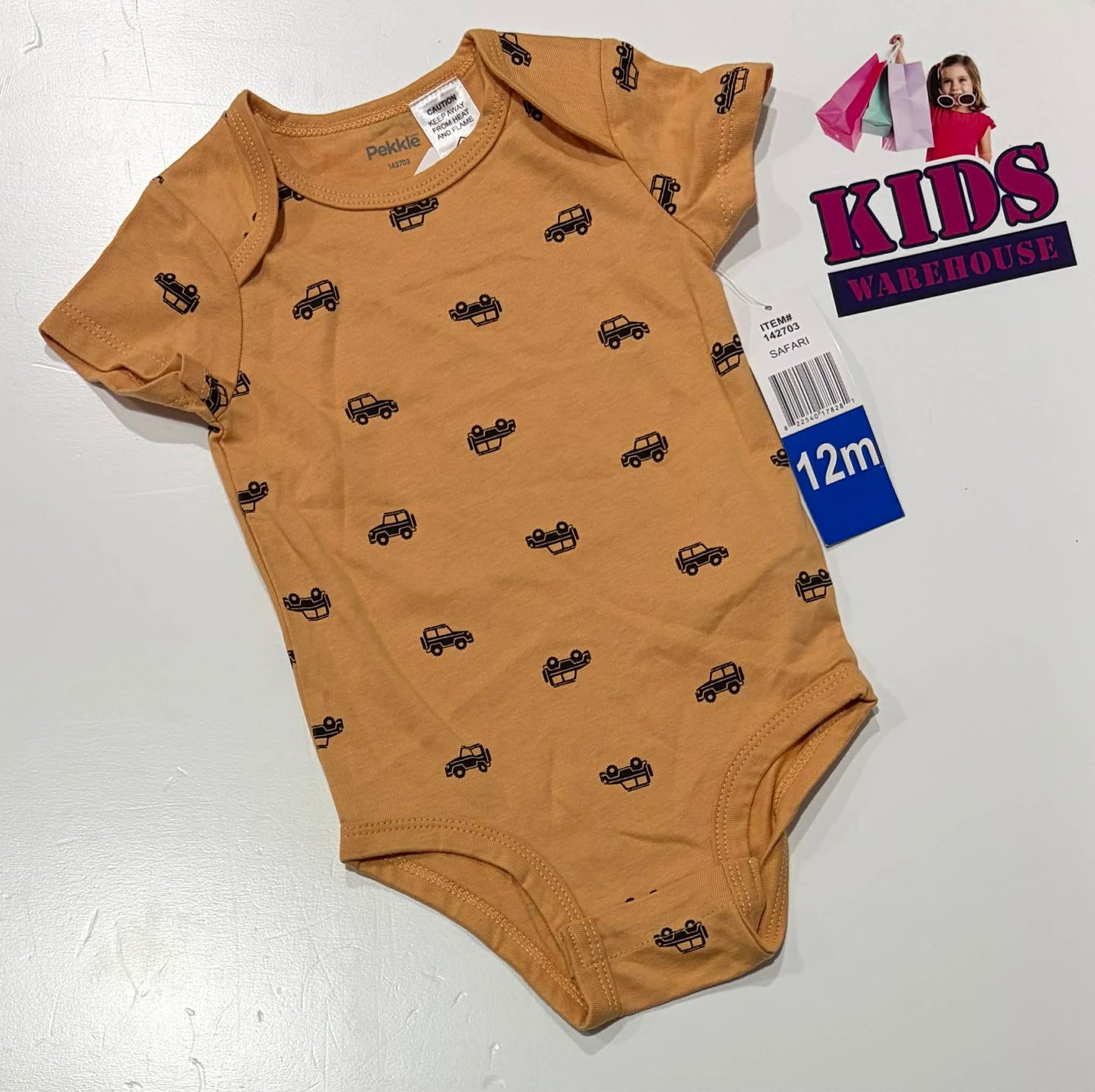 Not Used Pekkle Orange Bodysuit With Car Pattern Size 1