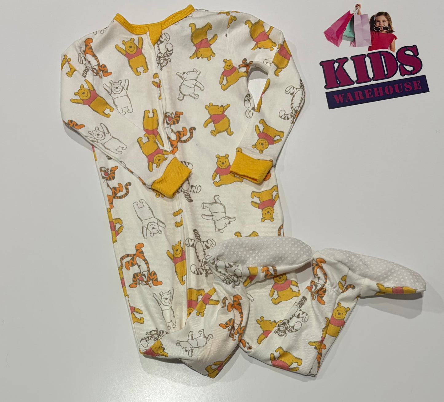 Disney White, Yellow Winnie The Pooh Print Jumpsuit Size 1