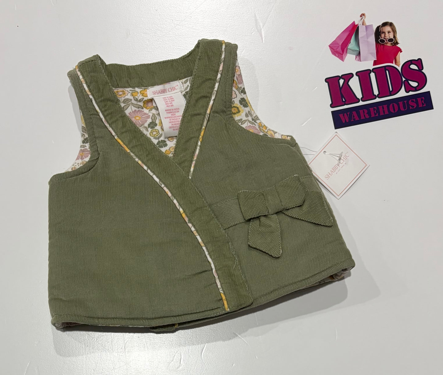 Not Used Shabby Chic Green, White Floral Print Vest Size 00