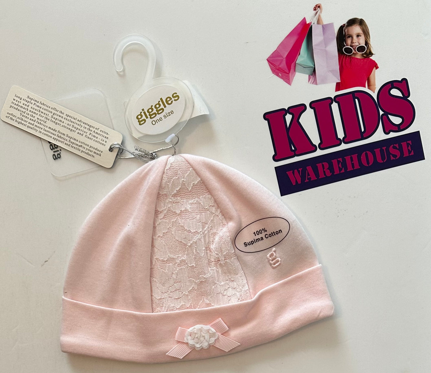 New Giggles Pink with Lace Infant Beanie