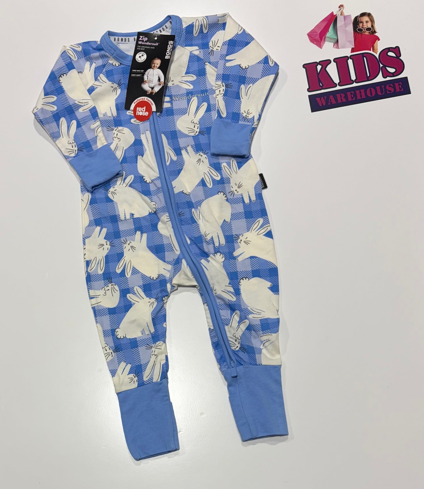 Not Used Bonds Blue, White Bunny Print Wondersuit Size 00