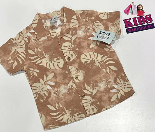 Little Lad Brown & White Top With Flower Pattern Size 2