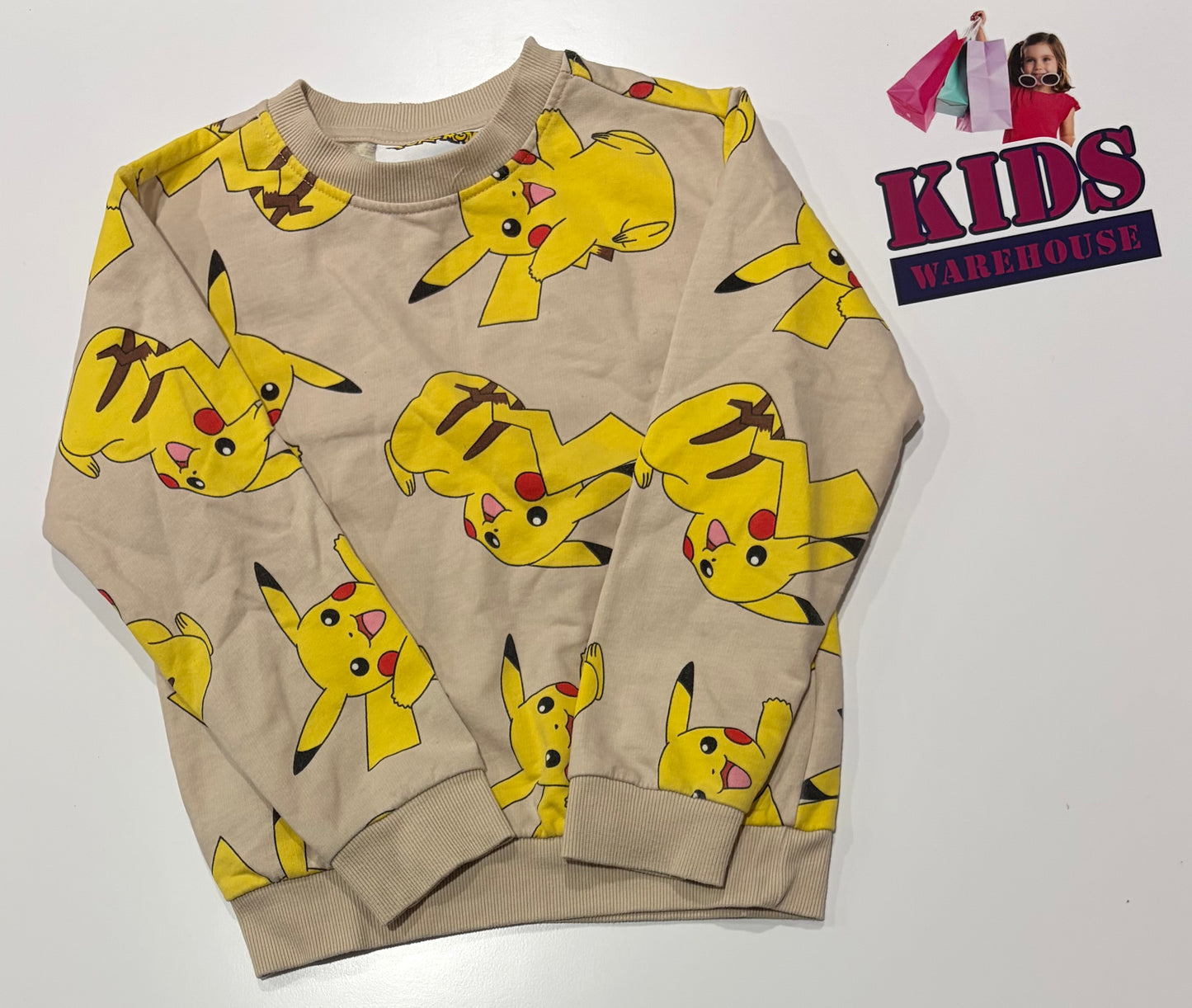 Pokémon Tan, Pikachu Print Sweater Size 7