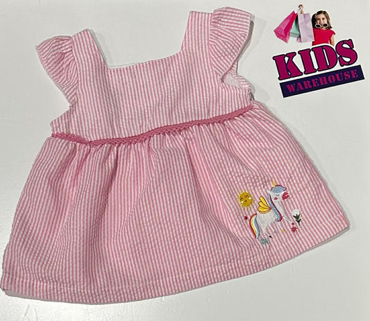 Ollies Place Pink & White Dress With Unicorn Print Size 0