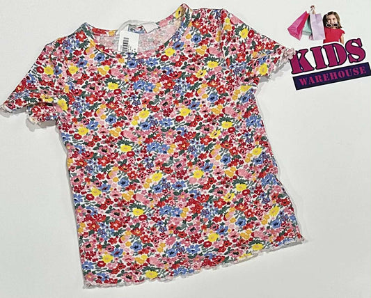 H&M Red Top With Flower Pattern Size 3-4