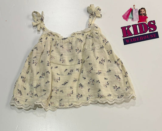 Zara White Top With Blue Flower Pattern Size 1