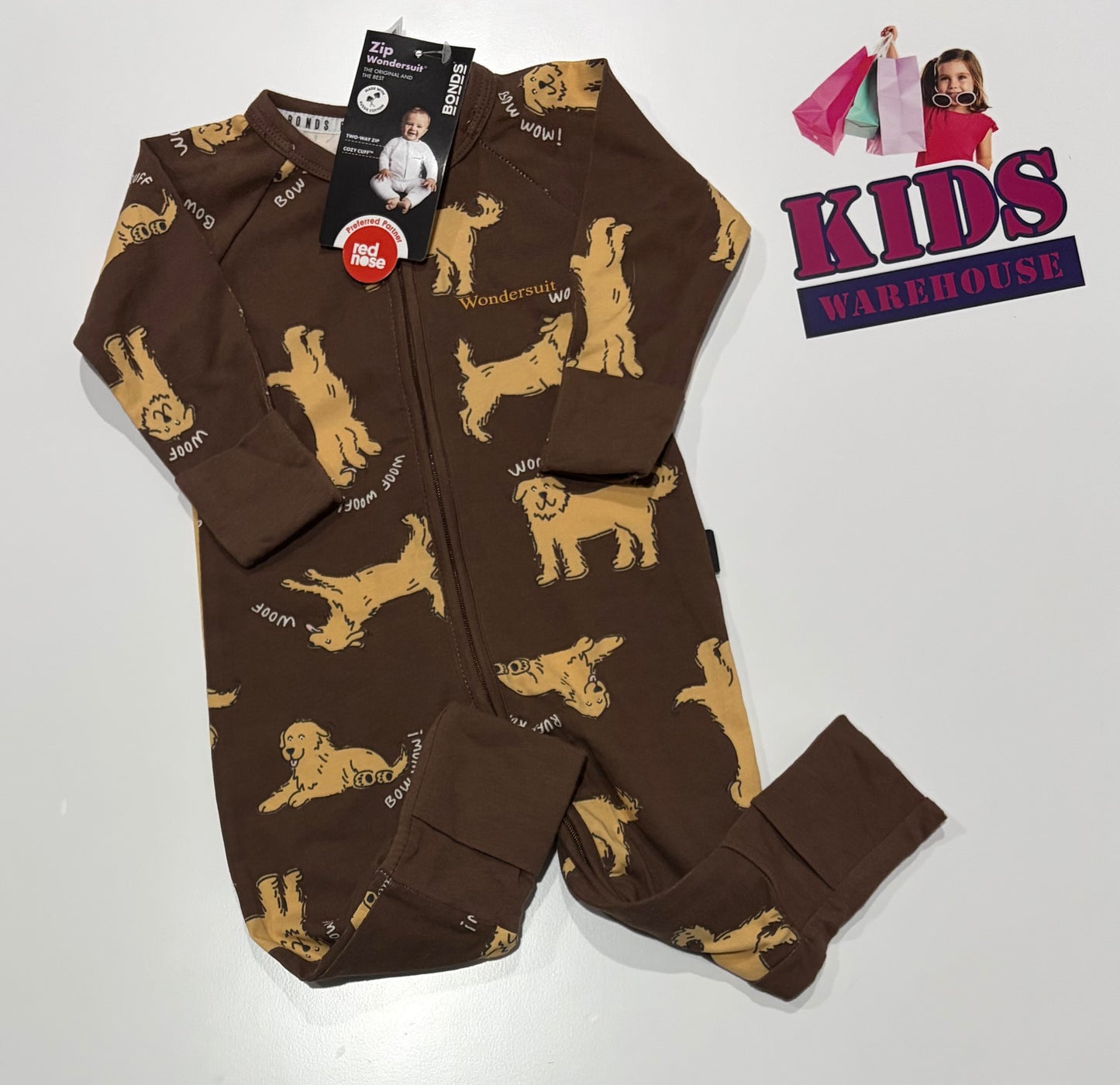 Bonds Brown, Dog Print Wondersuit Size 00