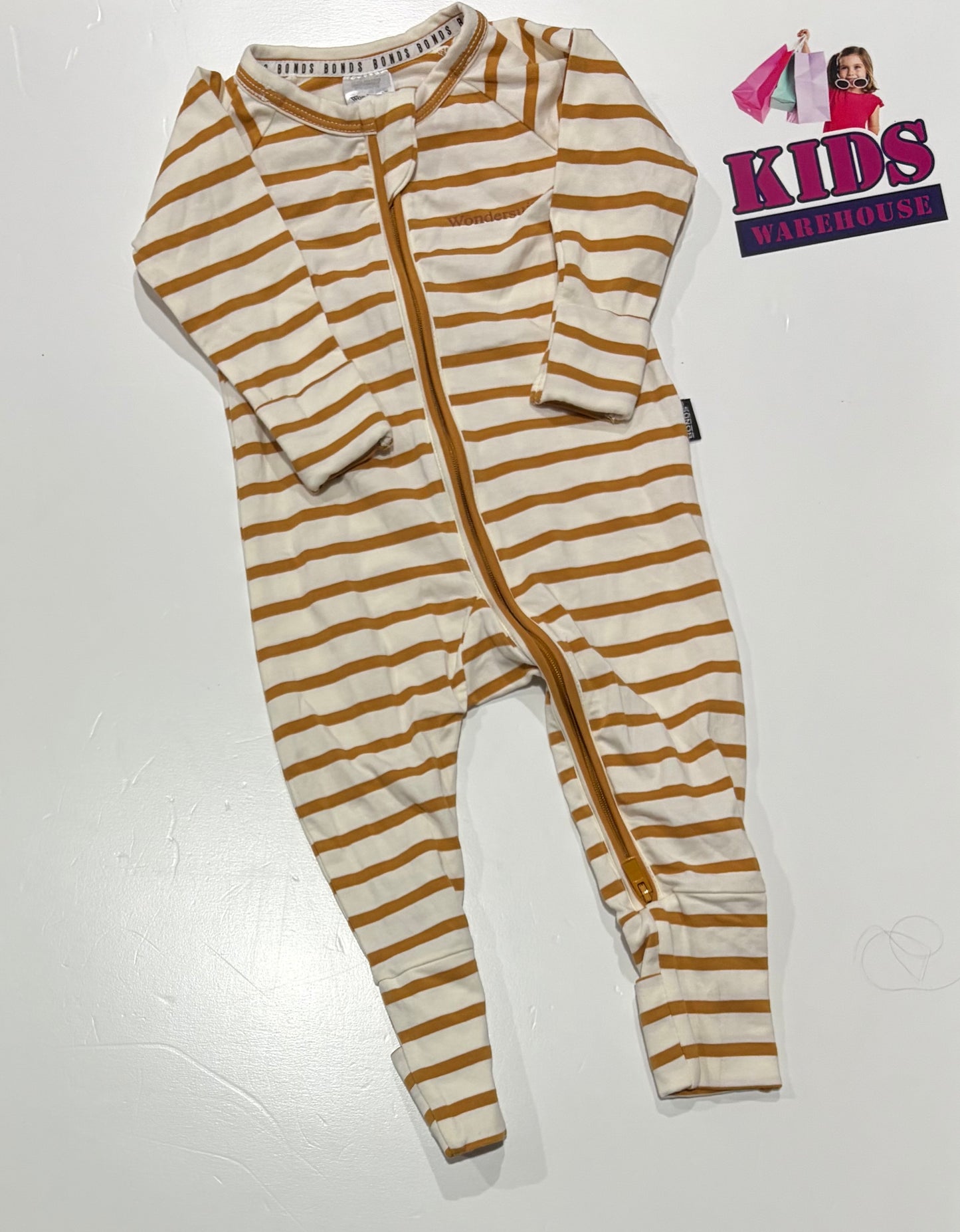 Bonds Wondersuit White, Caramel Stripe Jumpsuit Size 00