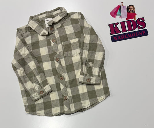 Baby Berry White, Grey Check Print Top Size 2