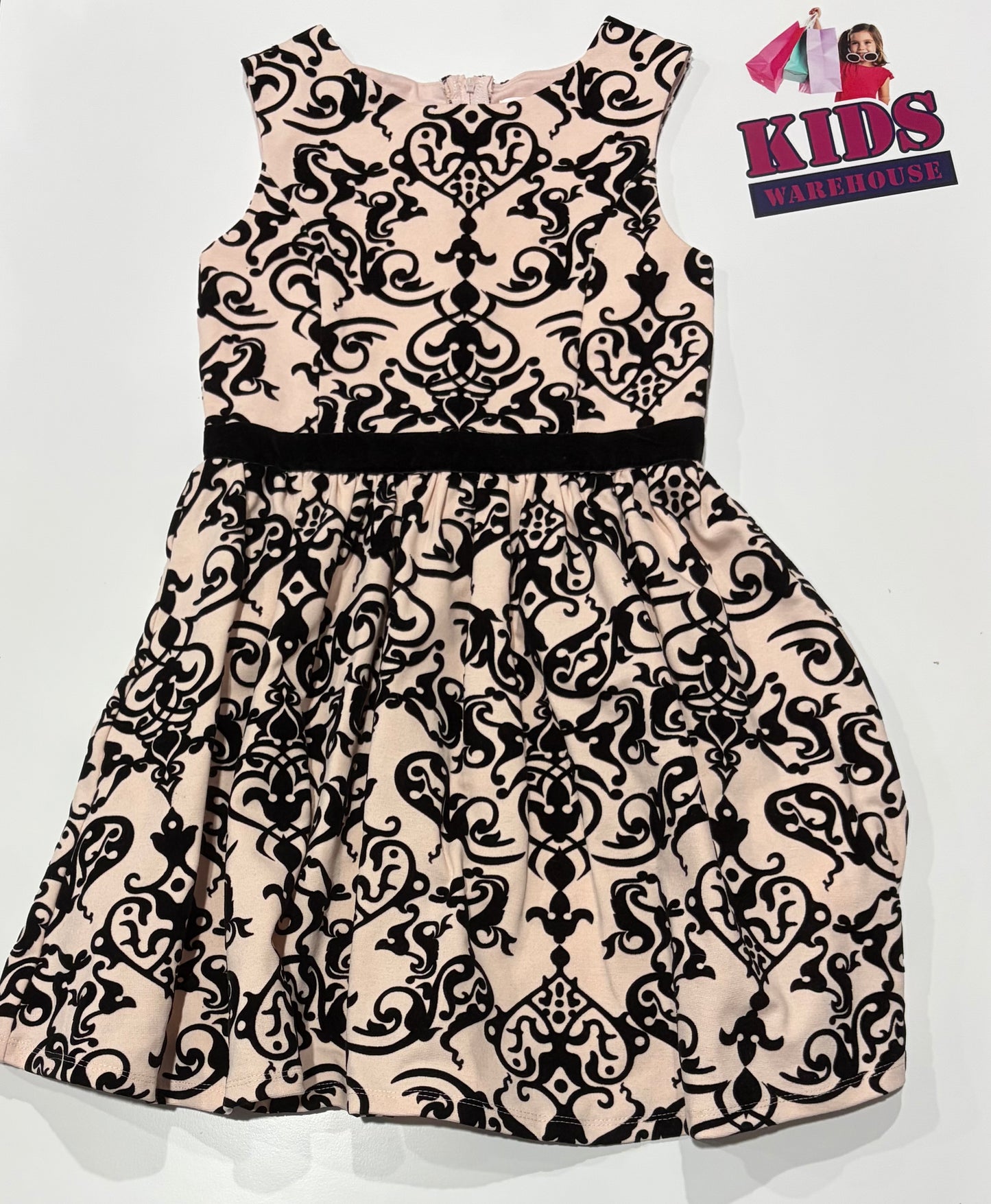 Origami Pink, Black Swirl Print Dress Size 10