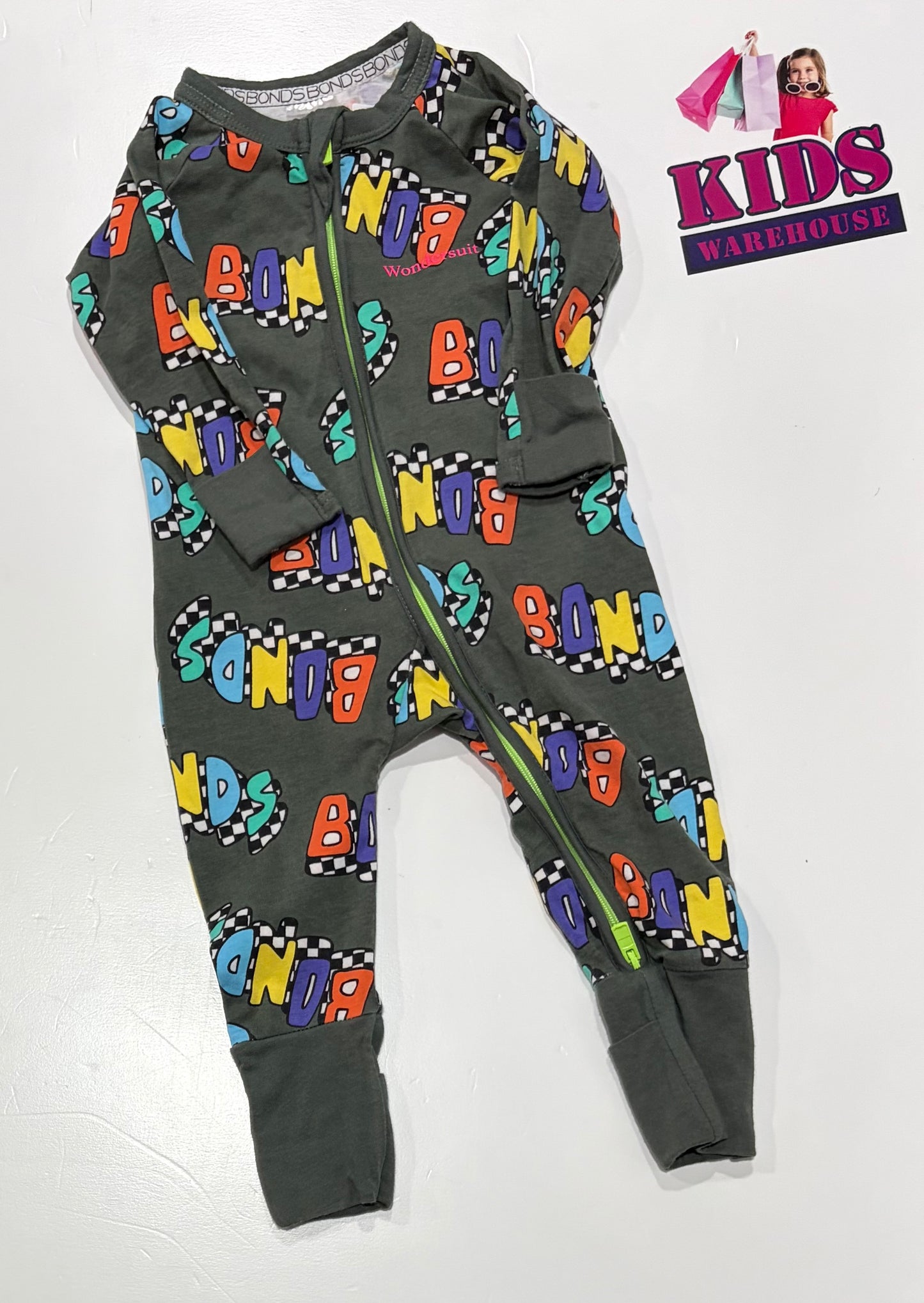 Bonds Wondersuit Dark Green, Bonds Logo Print Jumpsuit Size 00