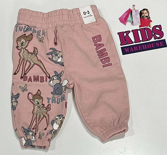 Cotton On Pink Track Pants With Deer & Rabbit Pattern Size 000