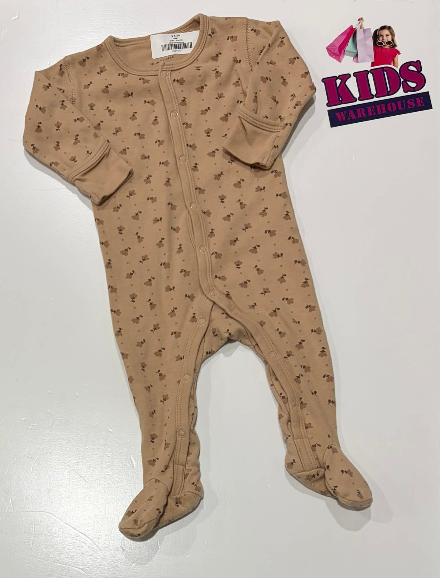 Quincy Mae Brown Jumpsuit With Flower Pattern Size 00