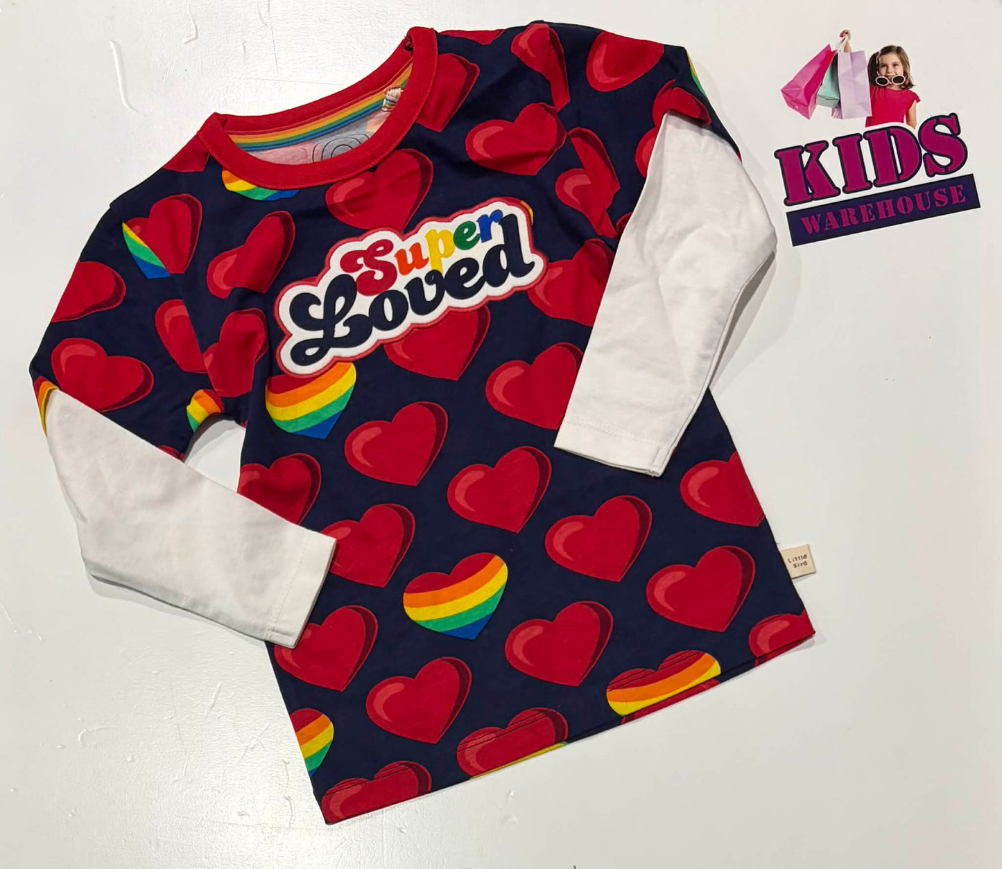 Not Used Little Bird Red & Dark Blue Top With Heart Pattern Size 2-3