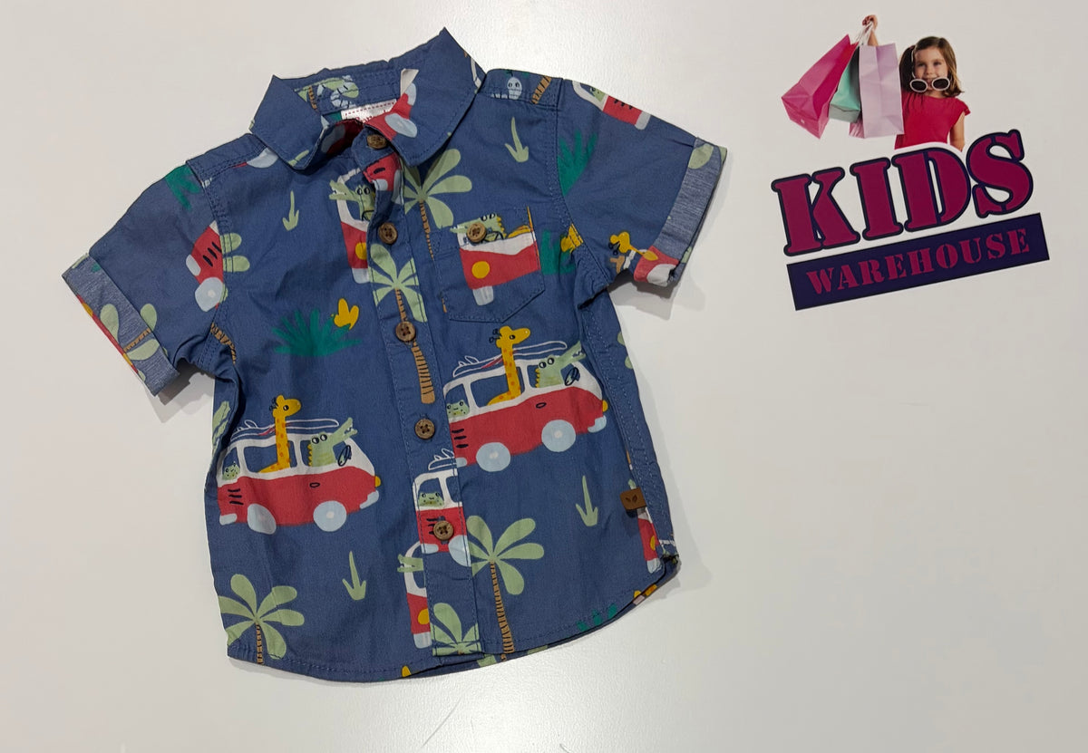 Sprout Blue, Animals In Cars Print Top Size 000