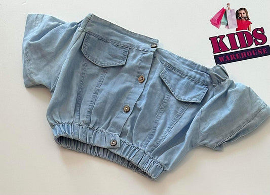 Blue Button Up Crop Top Size 3