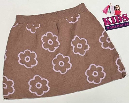Seed Heritage Brown Skirt With Pink Flower Pattern Size 9