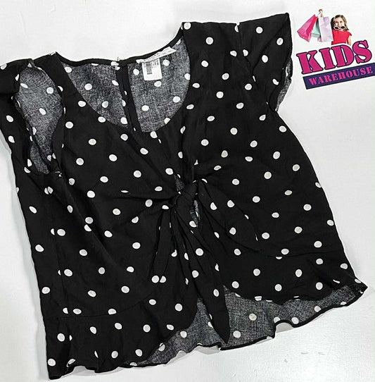 Decjuba Kids Black Top With White Dot Pattern Size 14