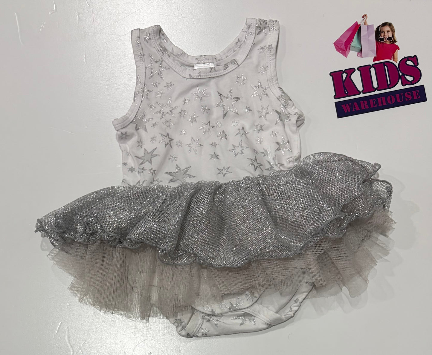Bonds White, Glitter Star Print Skirted Tutu Bodysuit Size 0