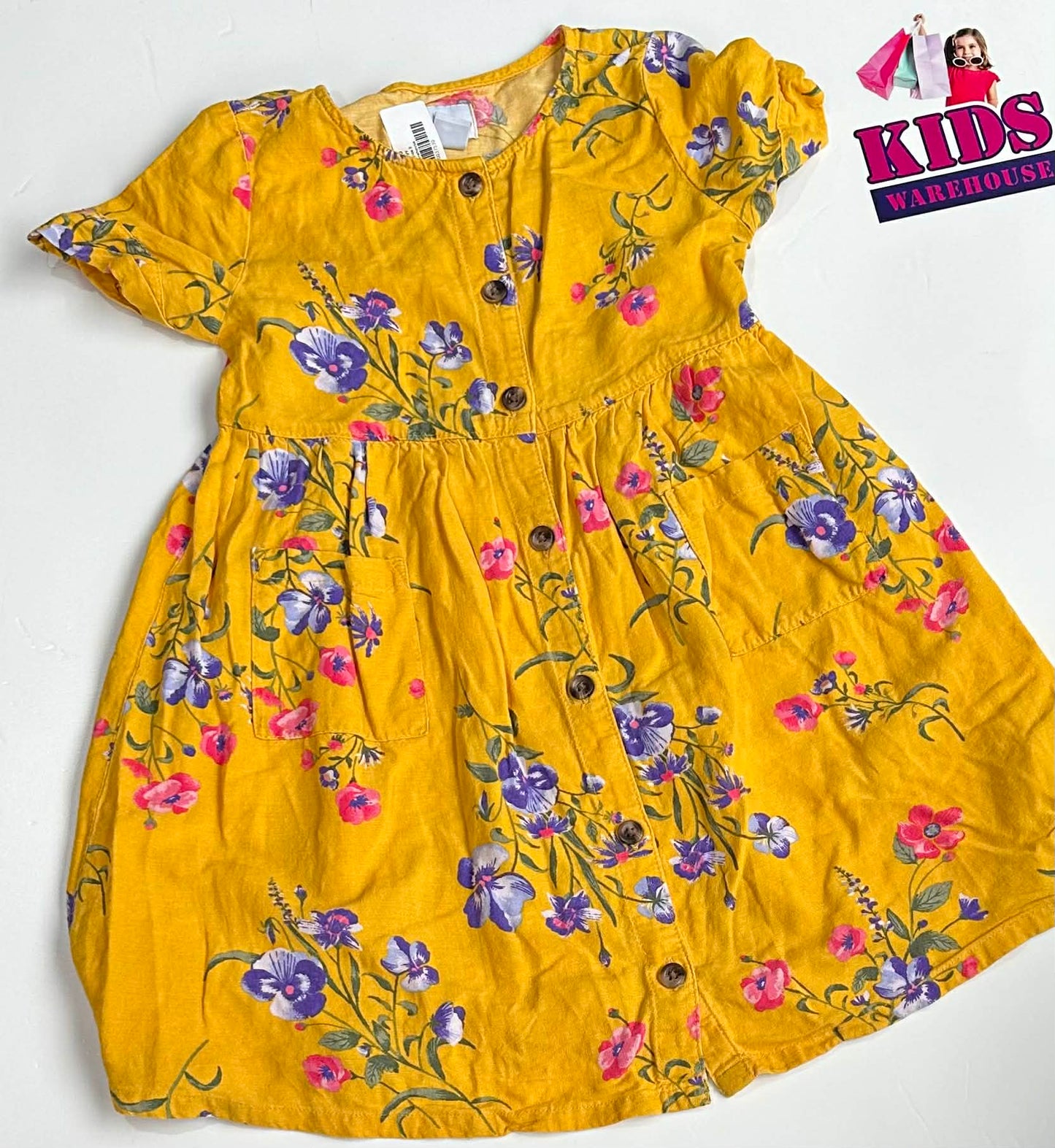 Old Navy Yellow Dress With Purple & Pink Flower Pattern Size 5