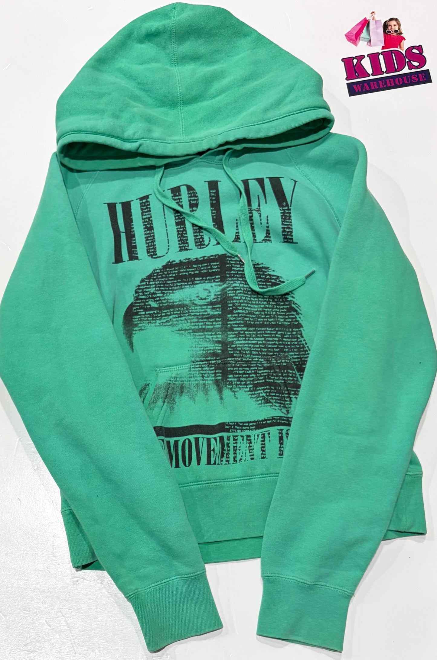 Hurley Green, Black Eagle Print Hoodie Size 16