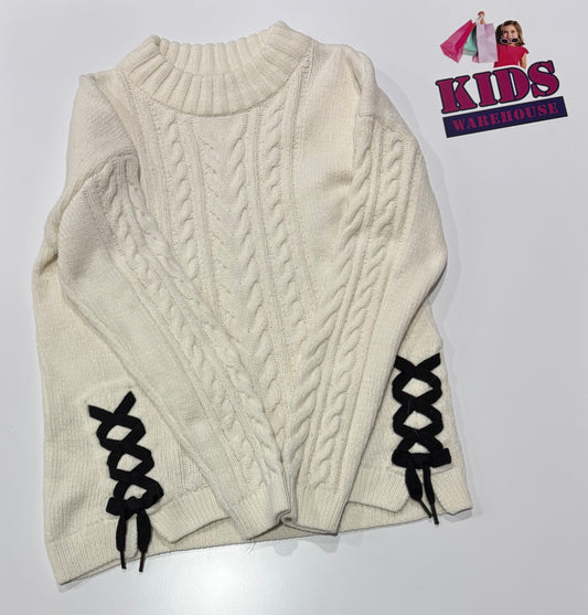 White, Black Lace Knit Sweater Size 12