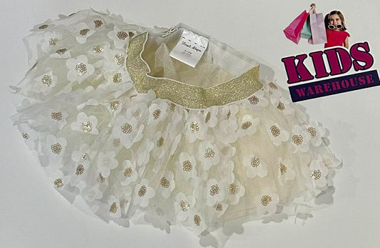 First Steps White & Gold Skirt With Flower Pattern Size 000