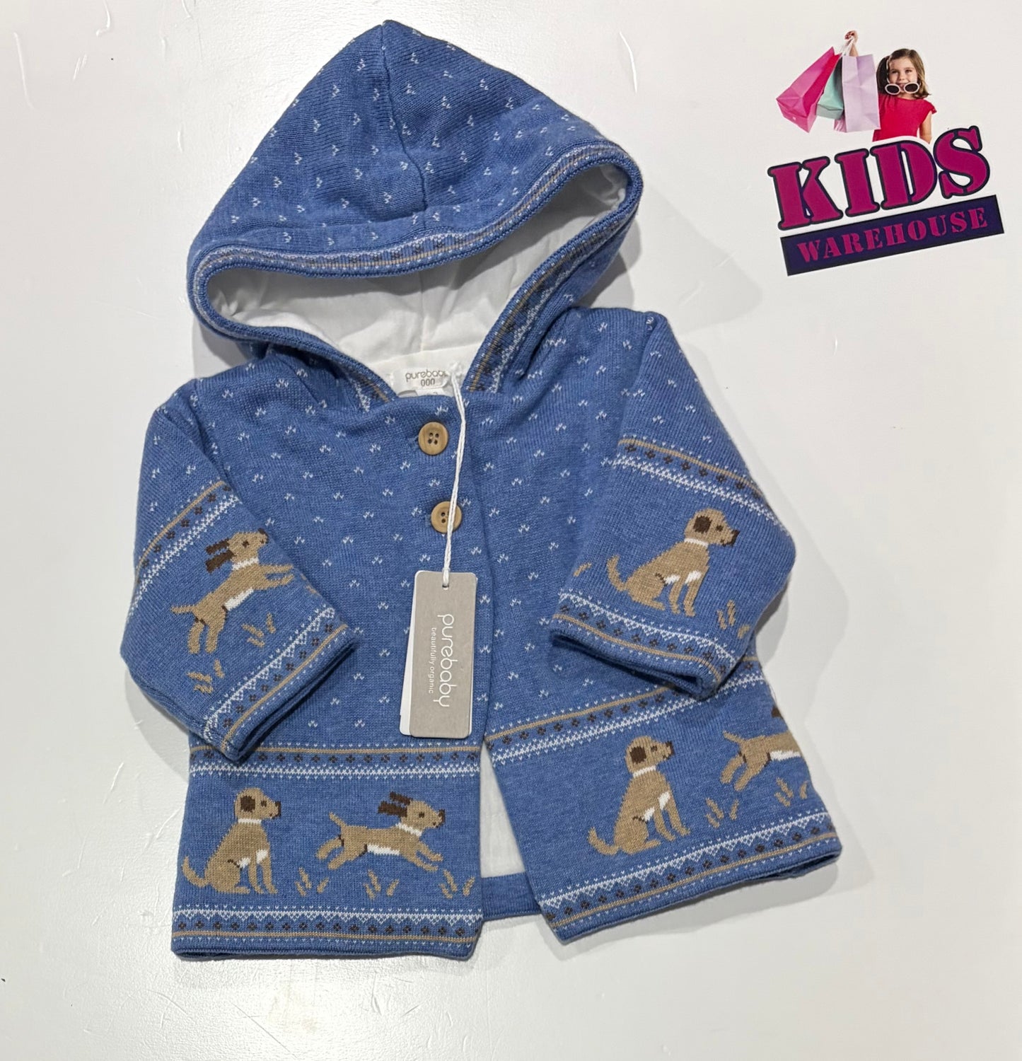 Not Used Purebaby Blue, Dog Print Jumper Size 000