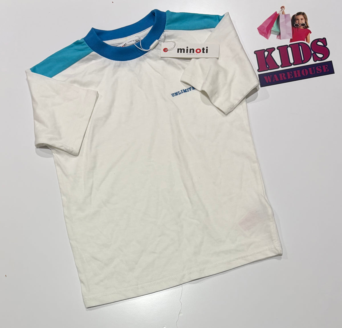 Not Used Minoti White, Blue Top Size 7